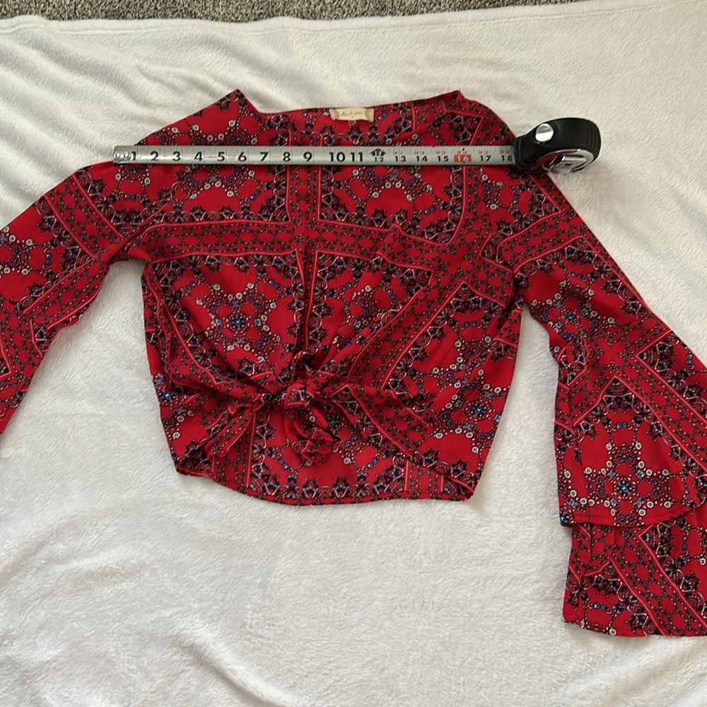 Altar'd State Red and Black Ruffled Tie Front Blouse - Picture 5 of 5